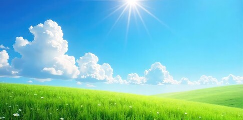 Vast, cloudless expanse of azure sky, brilliant sunshine, and a gentle breeze Perfect for tranquility, serenity, and summer themes , sun, vibrant, picturesque