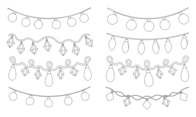 Architectural Decorative Light Vector set featuring hand-drawn string lights, bulbs, and wreath designs. Perfect for architectural plans, festive illustrations, interior layouts, and decorative concep
