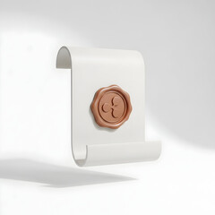 3d icon of a white scroll with a wax seal isolated on white background