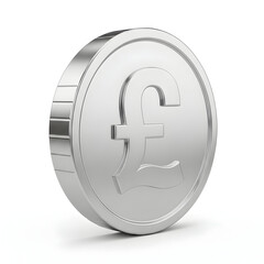 3d icon of silver pound sterling coin isolated on white background
