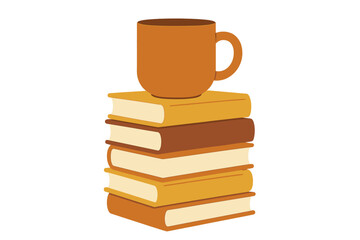 Naklejka premium Stack of books and a warm beverage mug representing cozy autumn reading