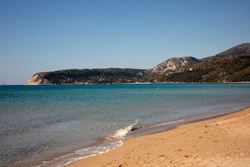Kefalonia - Greece - August 15, 2025: Mounda beach needs Skala, Kefalonia,  Greece.