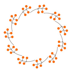 Flat style vector illustration of a round frame made of orange berry branches, ideal for autumn designs, invitations, and natural decor on a white background.