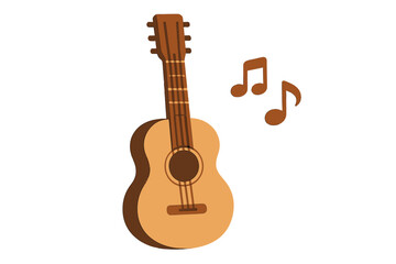 Obraz premium Classic wooden acoustic guitar instrument playing music and surrounded by floating musical notes