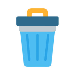 Flat design illustration of a light blue trash can with handle on black