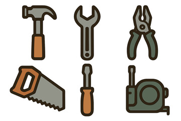Fototapeta premium Collection of essential hand tools for construction and home repair including hammer, wrench, and saw