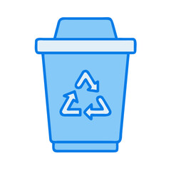 Light blue recycling bin icon against black background, illustrating waste management concepts