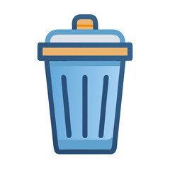 Blue trash can icon with lid, on a black background, vector illustration