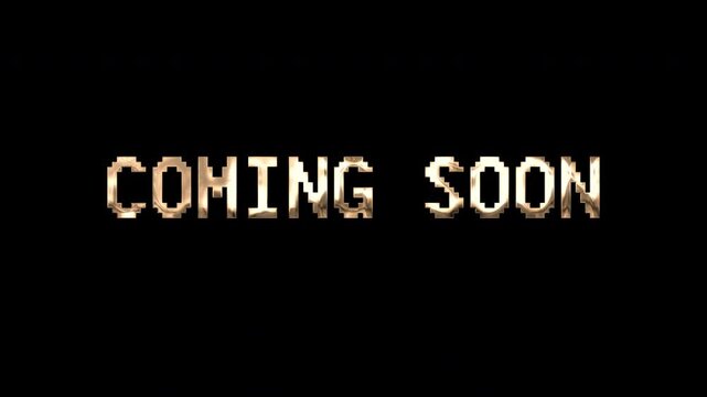 Animated Coming soon gold text on black background suitable for promotions, marketing campaigns, product launches, website announcements, social media teasers.
