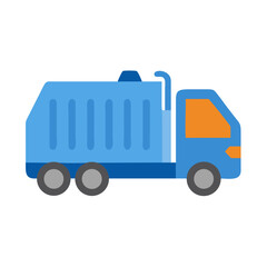 Isolated blue cartoon garbage truck illustration in flat design for various projects