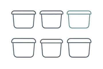 Set of six plastic storage containers or food tubs for household organization and kitchen use