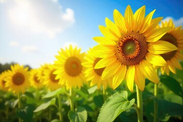Sunflowers Basking in Golden Sunlight A Breathtaking Summer Display of Natures Beauty