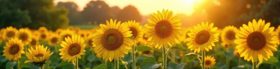 Obraz premium Tall Sunflowers in a Rustic Garden Bask in Summer Sunshine, Vibrant Golden Hues Fill the Picturesque Scene, Perfect for Nature, Agriculture, and Summer Themes