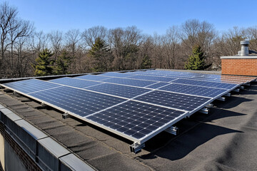 Generative AI image of close up view of solar panels capturing sunlight to generate renewable sustainable clean energy