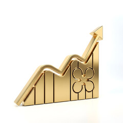 3d icon of golden graph with upward trend and pound sterling symbol isolated on white background
