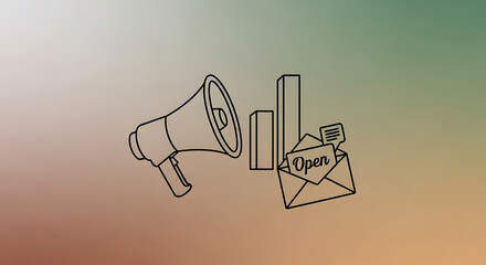 Digital Marketing Concept with Megaphone Email and Bar Graph Icons.