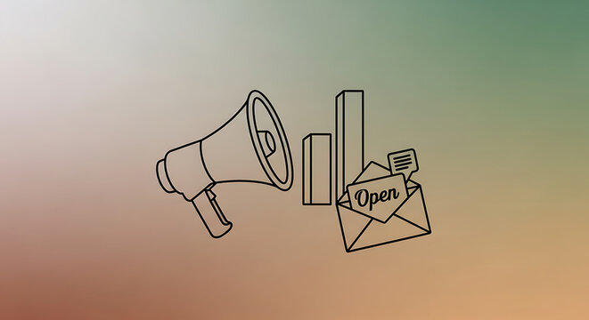 Digital Marketing Concept with Megaphone Email and Bar Graph Icons.