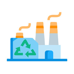 Icon of recycling factory with chimneys on black background illustrates green energy