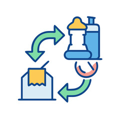 Obraz premium Graphic illustration showing a recycling process with bottles, package, and arrows on black
