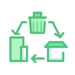 Simplified recycling process icon with arrows indicating a cyclical flow of materials