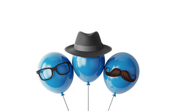 International Men's Day Balloons with Hat, Glasses, and Mustache