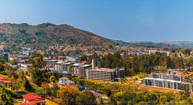 Fototapeta A view over the capital, Mbabane of Eswatini in Springtime