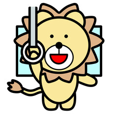 つり革につかまるライオン　イラスト