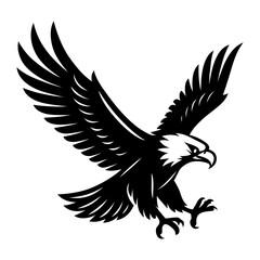 Obraz premium Eagle Vector Illustration – Black and White Flying Bird of Prey with Spread Wings for Logo, Tattoo, and Freedom Design