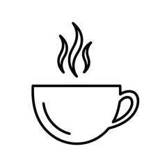 Minimalist outline of a hot beverage in a cup with rising swirls of steam