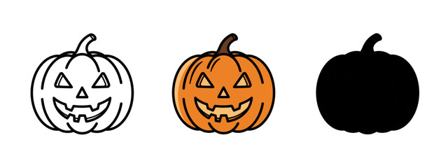 Pumpkin Jack O'Lantern Trio Outlines and Silhouette for Fall Holiday Season