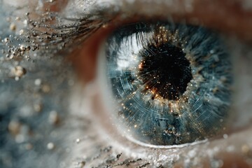 Futuristic close-up of a cyber-enhanced eye with digital elements