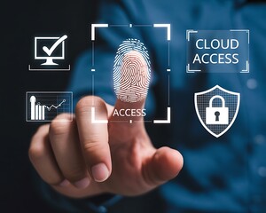 Fingerprint scan for cloud access and security with icons biometric