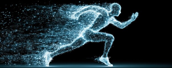 Digital silhouette of a runner with a futuristic glowing motion effect