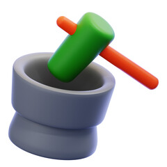 3D illustration of a pestle and mortar, a tool used for grinding and mixing ingredients, often found in kitchens and laboratories for food preparation and pharmaceutical use