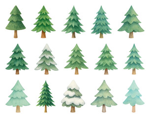 Obraz premium PNG Watercolor evergreen tree illustrations, element set on transparent background
