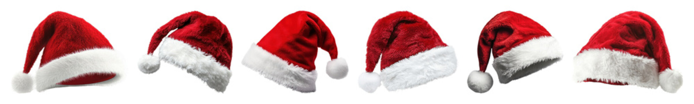 PNG Festive Santa hats in row, element set on transparent background