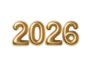 Shiny golden balloon numbers 2026 festive celebration new year greeting design element