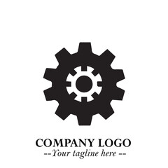 Gear icon logo symbol vector in black and white with minimal industrial settings concept