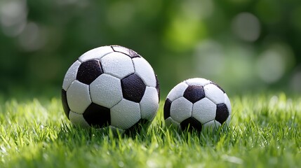 Fototapeta premium Happy Fathera??s Day with a soccer ball on lush green grass, ideal for sporty and active dads.