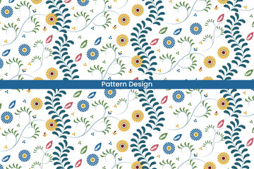 Fototapeta premium Charming hand drawn floral pattern with delicate wildflowers and green foliage on a white background