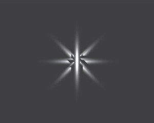 Abstract bright starburst light flare with radiating beams on a dark background