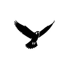 Obraz premium Soaring Silhouette: A majestic bird of prey, a falcon, takes flight, its silhouette a striking display of power and freedom against the sky.