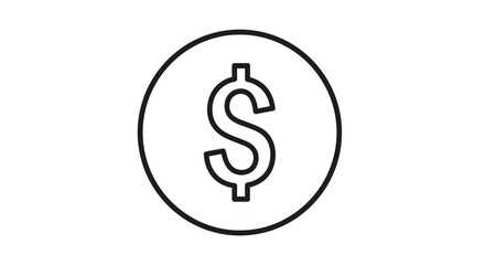 Fototapeta premium Simple Black Line Art Dollar Coin Icon Isolated on White.
