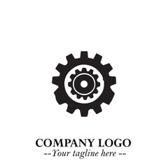 Classic Gear Logo Symbol Black and White Illustration with Modern Industrial Minimal Design
