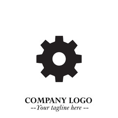 Classic Gear Logo Symbol Black and White Illustration with Modern Industrial Minimal Design
