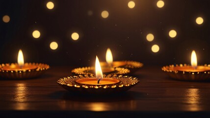Golden Diwali Diya Lamps with Glowing Mystical Lighting V2