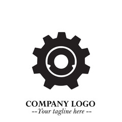 Classic Gear Logo Symbol Black and White Illustration with Modern Industrial Minimal Design
