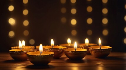 Golden Diwali Diya Lamps with Glowing Mystical Lighting V3