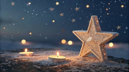 Glowing Star-Shaped Candles Against Dreamlike Night Sky V8