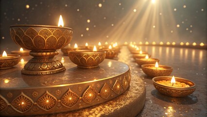 Golden Diwali Diya Lamps with Glowing Mystical Lighting V6